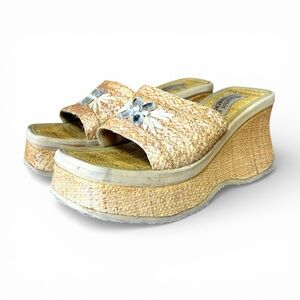 Skechers Somethin Else Wedge Chunky Y2K Boho 90s Raffia Straw Heels - Size 5